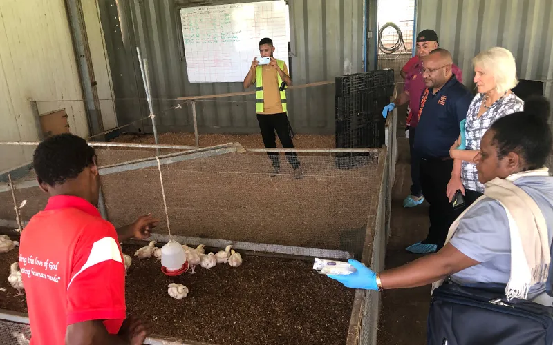 British High Commissioner Ms Anne Macro visiting a poultry farm.